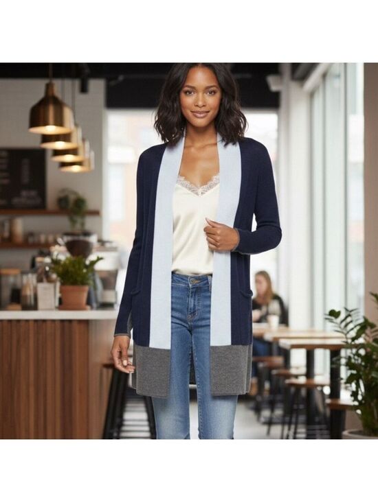 Cashmere Cashmere Sweaters - Cashmere Cashmere Blue Grey Colorblock Cardigan